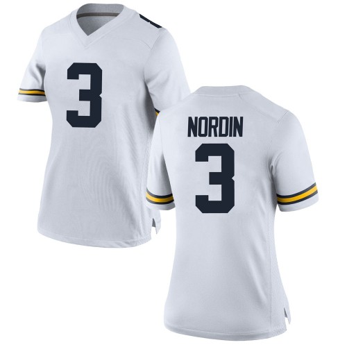 Quinn Nordin Michigan Wolverines Women's NCAA #3 White Game Brand Jordan College Stitched Football Jersey SRO3454JR